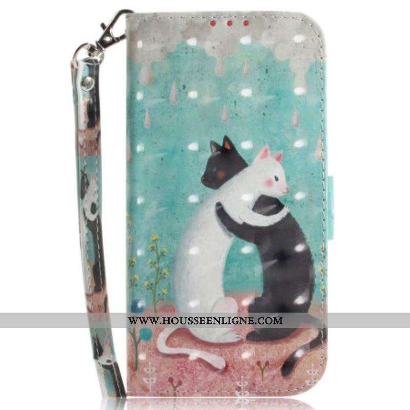 Housse Xiaomi 12 / 12X Chat Noir Chat Blanc à Lanière