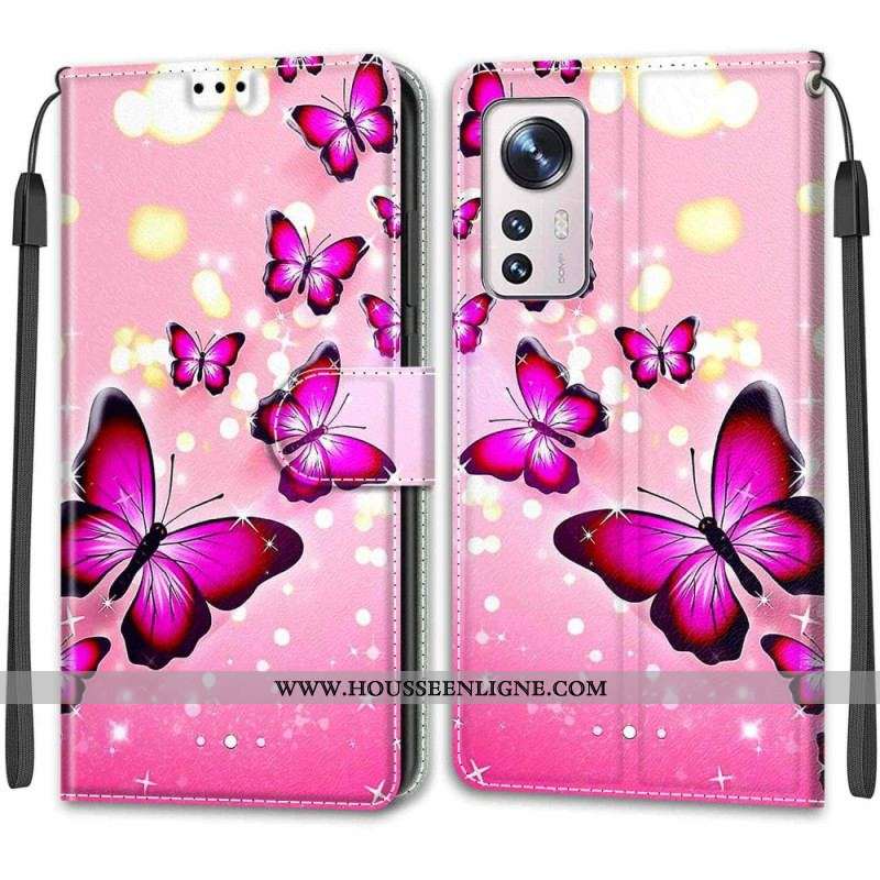 Housse Xiaomi 12 / 12X Fan des Papillons avec Lanière
