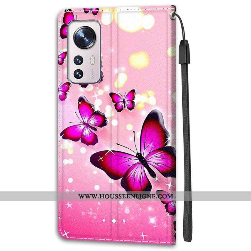 Housse Xiaomi 12 / 12X Fan des Papillons avec Lanière