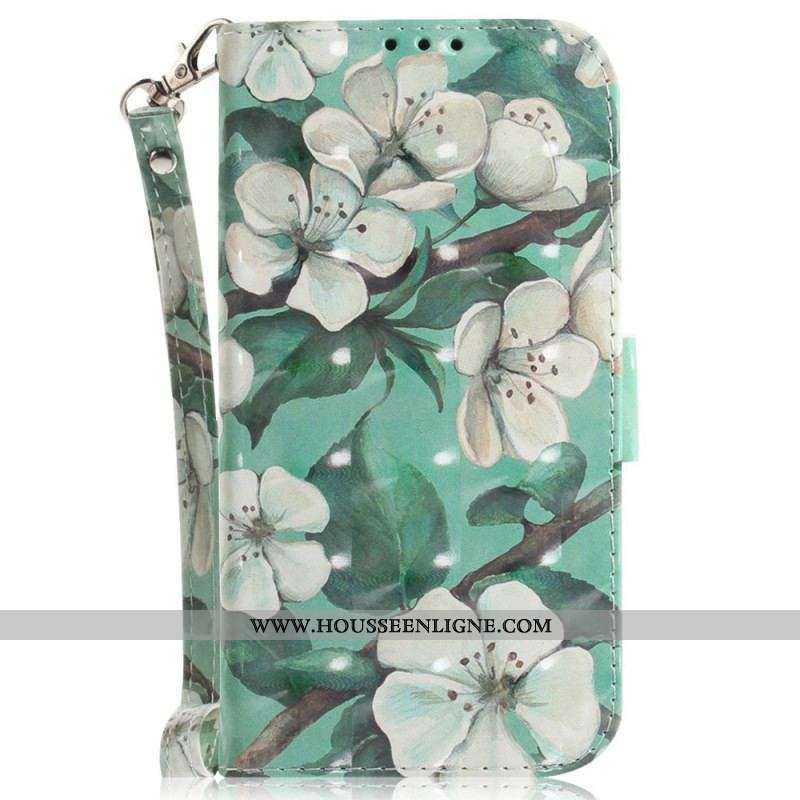 Housse Xiaomi 12 / 12X Fleurs Blanches à Lanière