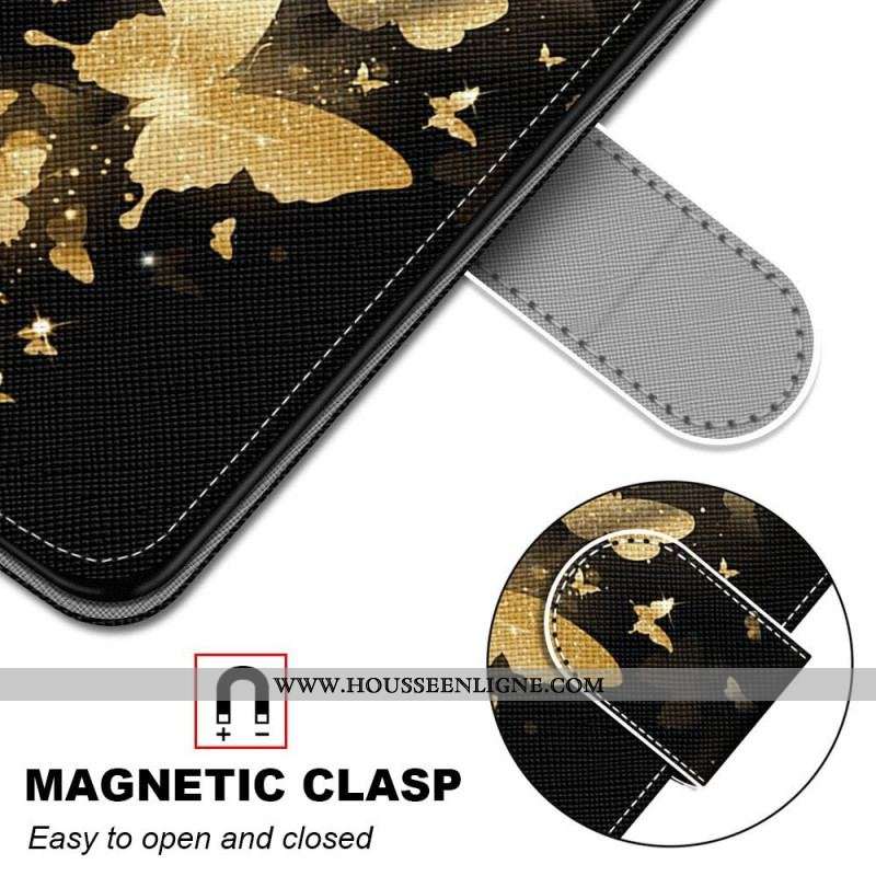 Housse Xiaomi 12 / 12X Papillons Dorés à Lanière