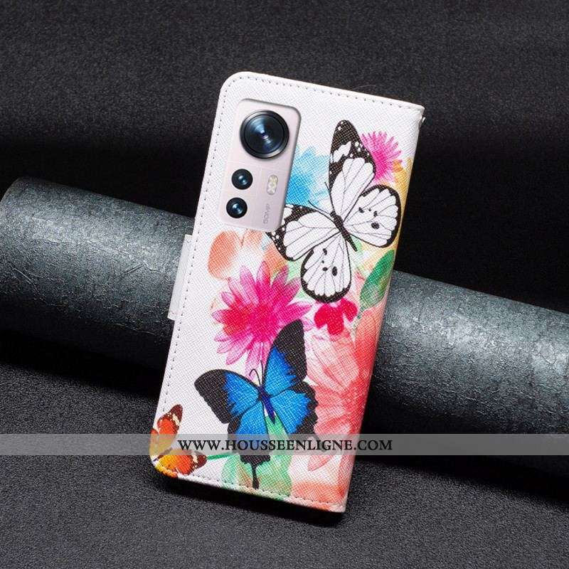 Housse  Xiaomi 12 / 12X  Papillons et Fleurs Peints