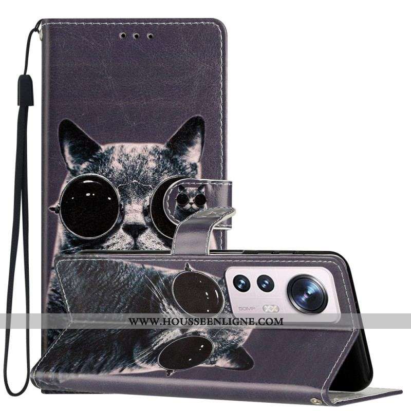 Housse Xiaomi 12 Lite Chat Lunettes à Lanière