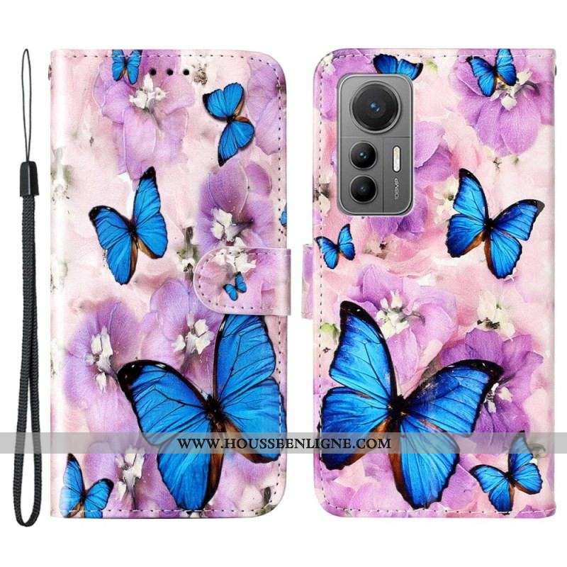 Housse Xiaomi 12 Lite Papillons Colorés à Lanière