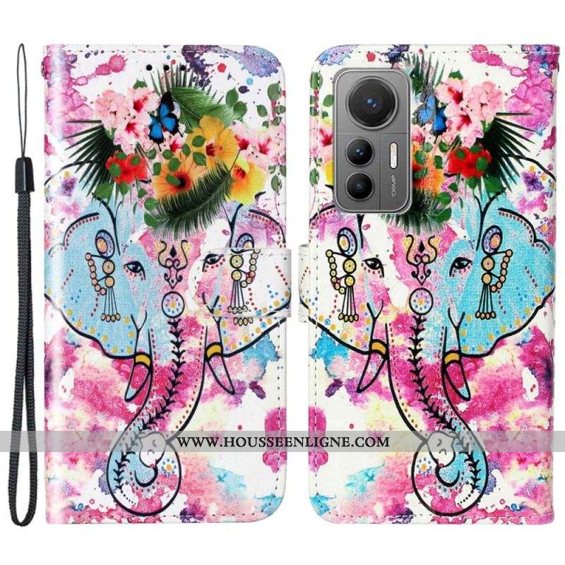 Housse Xiaomi 12 Lite Éléphant Tribal à Lanière