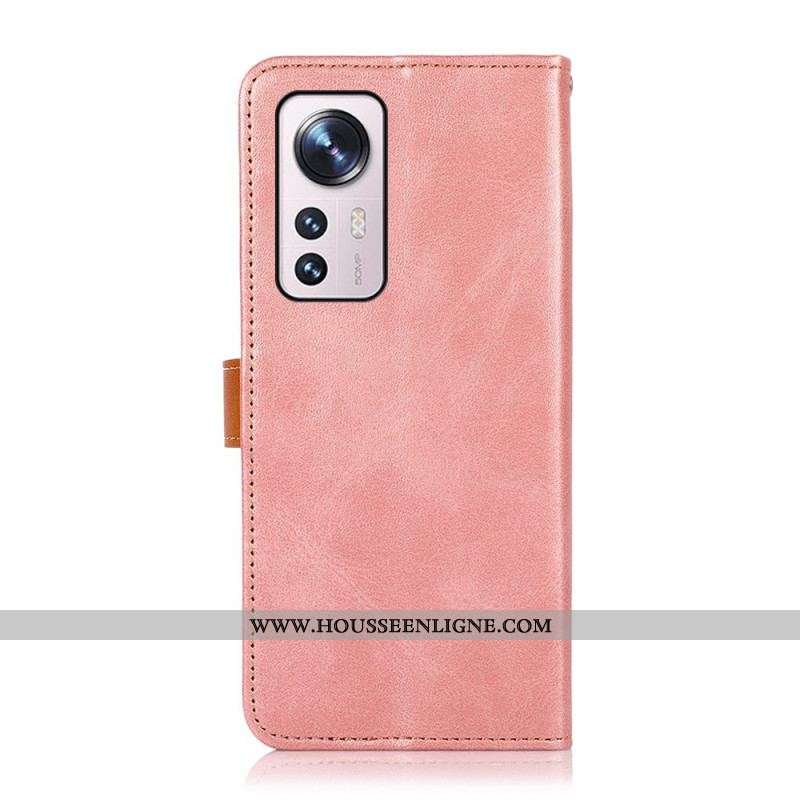 Housse Xiaomi 12 Pro Bicolore Fermoir Doré KHAZNEH