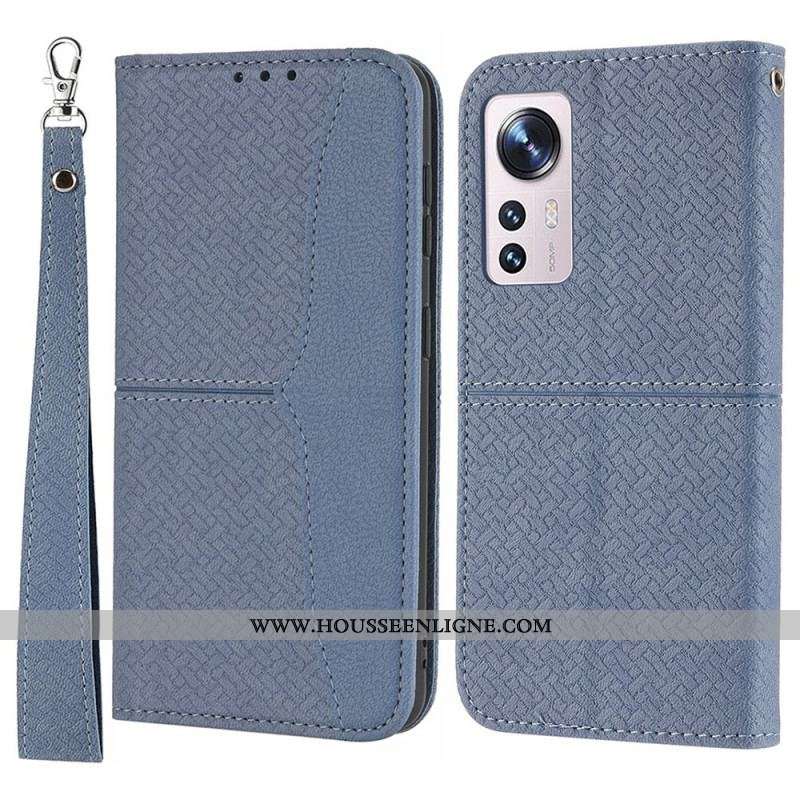 Housse Xiaomi 12 Pro Style Cuir Tissée à Lanière