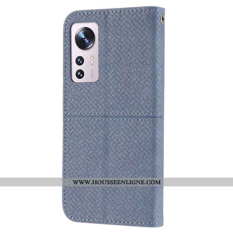 Housse Xiaomi 12 Pro Style Cuir Tissée à Lanière