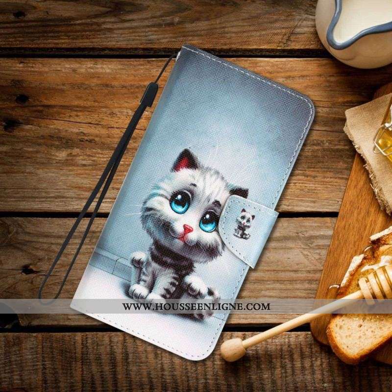Housse Xiaomi 12T / 12T Pro Chat aux Yeux Bleus à Lanière