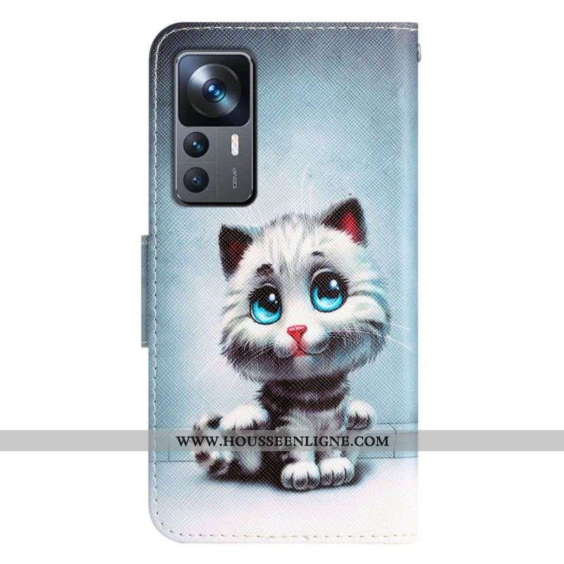 Housse Xiaomi 12T / 12T Pro Chat aux Yeux Bleus à Lanière