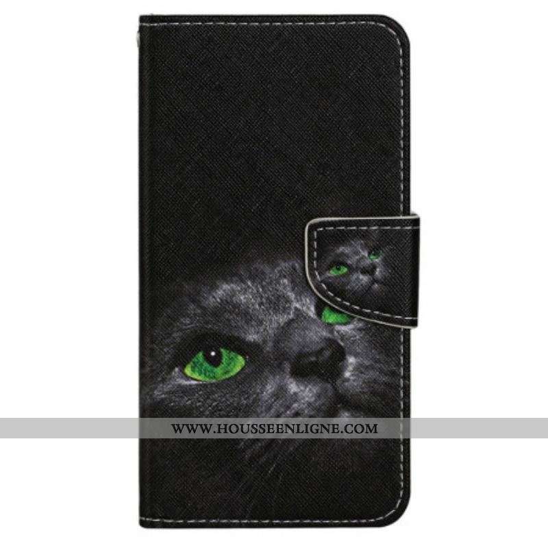 Housse Xiaomi 12T / 12T Pro Chat aux Yeux Verts à Lanière