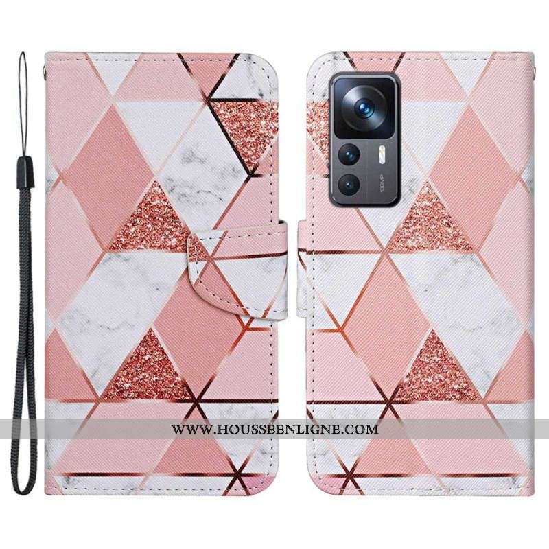 Housse Xiaomi 12T / 12T Pro Marbre et Paillettes avec Lanière