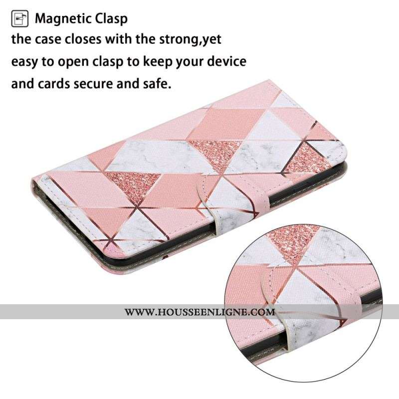 Housse Xiaomi 12T / 12T Pro Marbre et Paillettes avec Lanière
