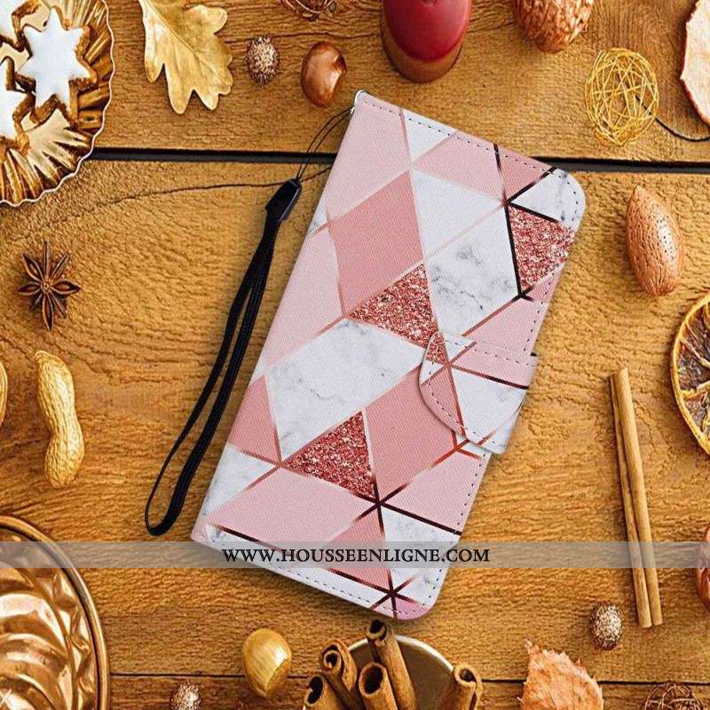 Housse Xiaomi 12T / 12T Pro Marbre et Paillettes avec Lanière