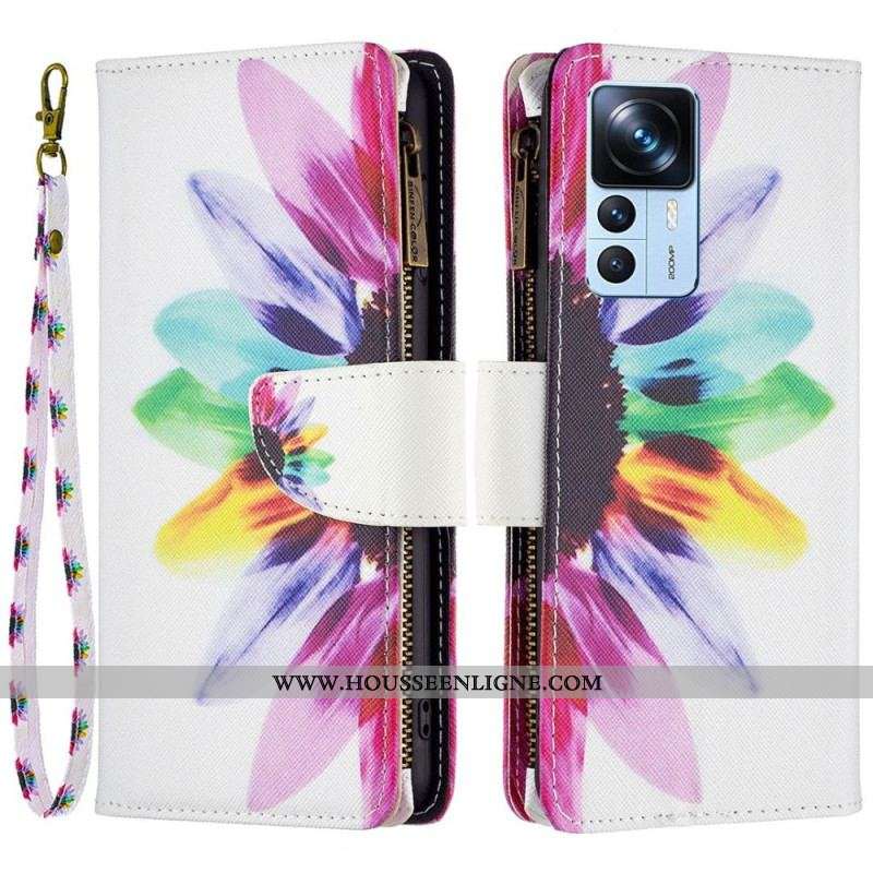 Housse Xiaomi 12T / 12T Pro Poche Zippée Fleur