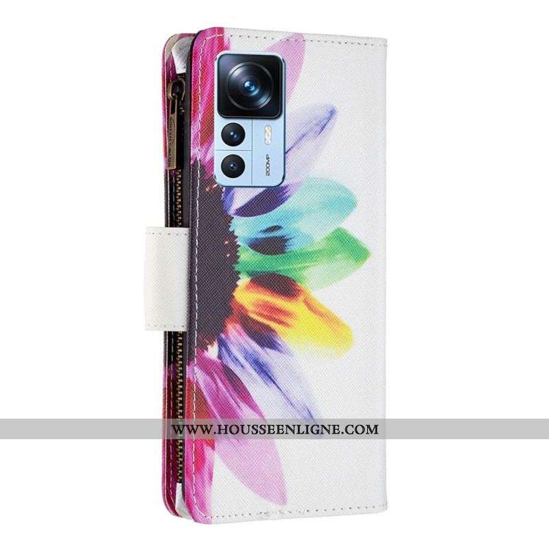Housse Xiaomi 12T / 12T Pro Poche Zippée Fleur