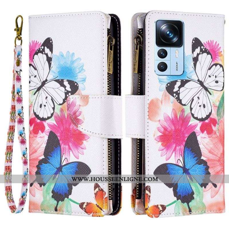 Housse Xiaomi 12T / 12T Pro Poche Zippée Papillons