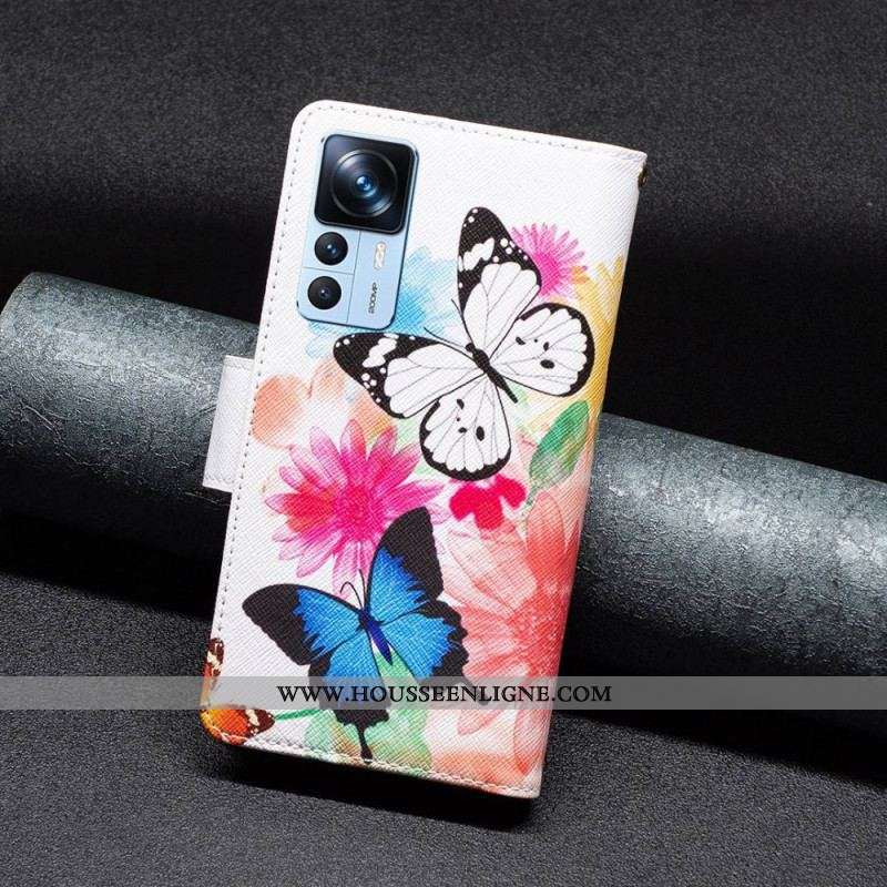 Housse Xiaomi 12T / 12T Pro Poche Zippée Papillons