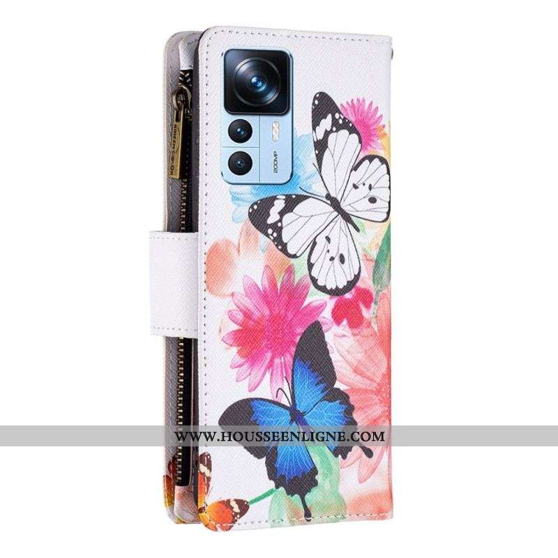 Housse Xiaomi 12T / 12T Pro Poche Zippée Papillons