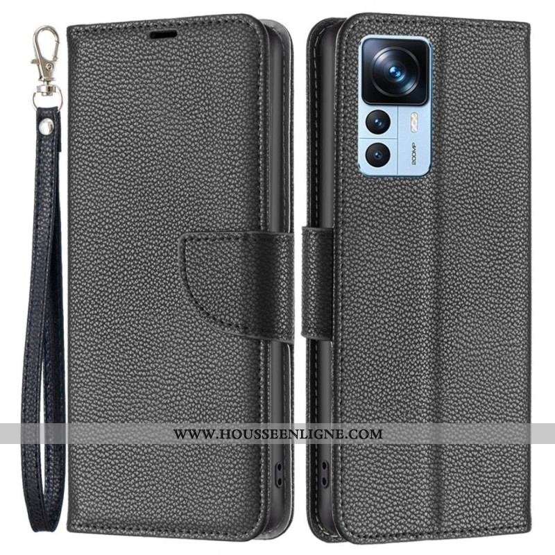 Housse Xiaomi 12T / 12T Pro Style Cuir Litchi à Lanière