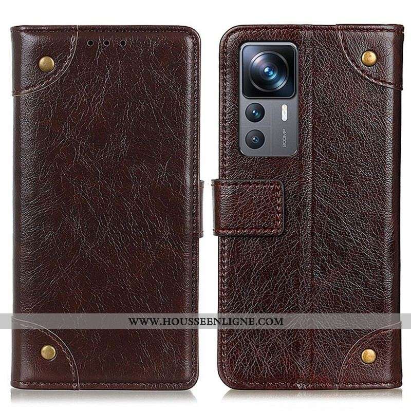 Housse Xiaomi 12T / 12T Pro Style Cuir Nappa Rivets Vintage