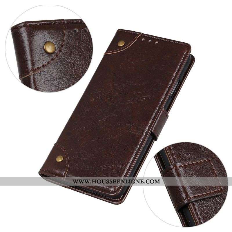 Housse Xiaomi 12T / 12T Pro Style Cuir Nappa Rivets Vintage