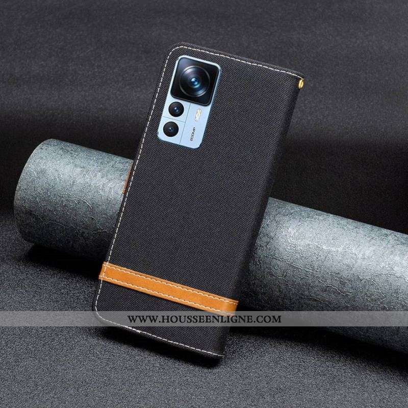 Housse Xiaomi 12T / 12T Pro Tissu et Effet Cuir à Lanière
