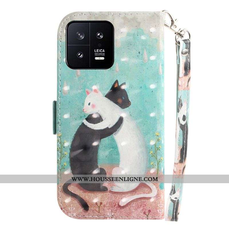 Housse Xiaomi 13 Chat Blanc Chat Noir à Lanière