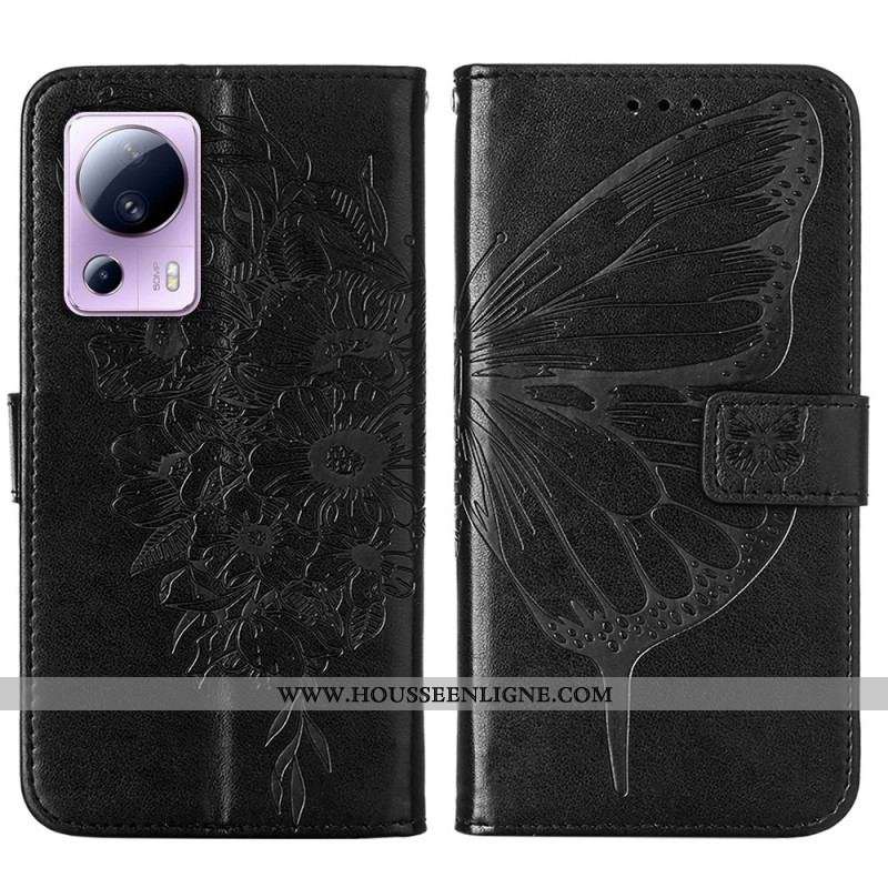 Housse Xiaomi 13 Lite Design Papillon avec Lanière