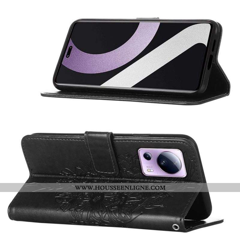 Housse Xiaomi 13 Lite Design Papillon avec Lanière