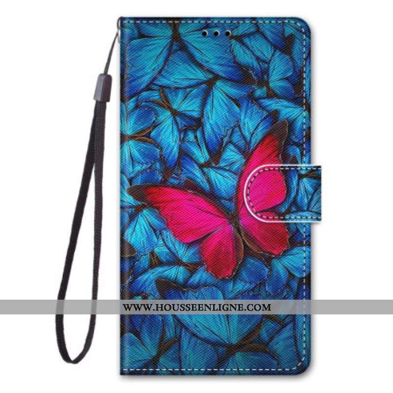 Housse Xiaomi 13 Papillon Rouge Sur Fond Bleu