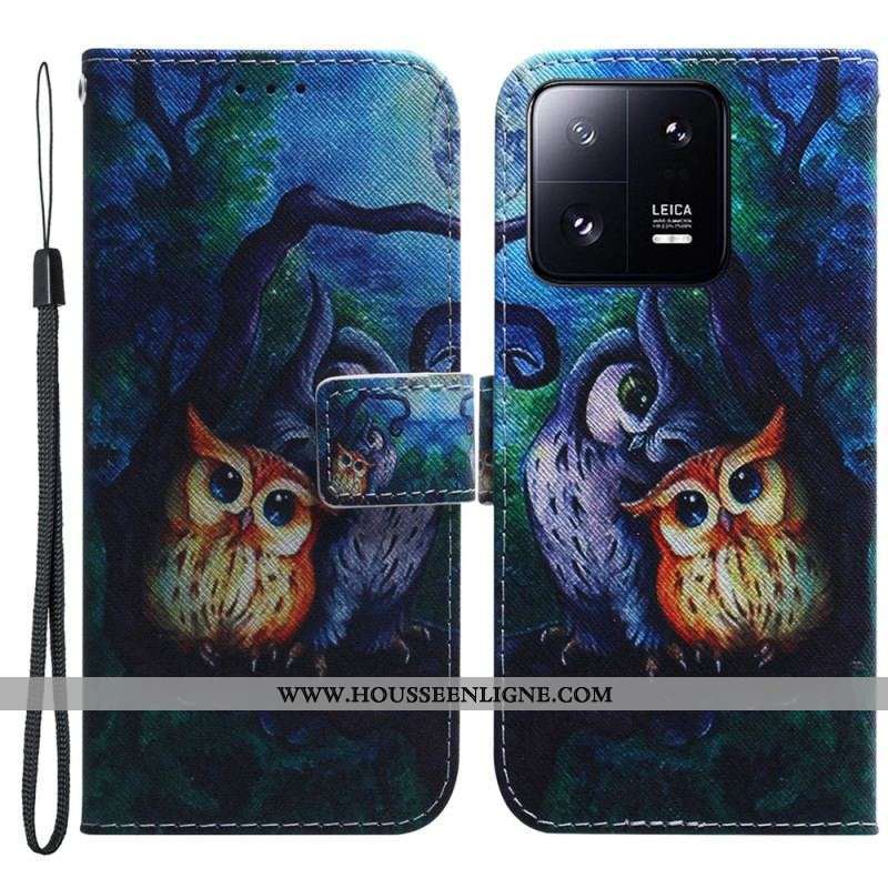 Housse Xiaomi 13 Pro Peinture Hiboux à Lanière