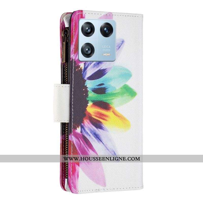 Housse Xiaomi 13 Pro Poche Zippée Fleur