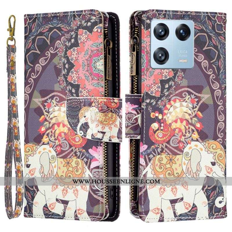 Housse Xiaomi 13 Pro Poche Zippée Éléphant