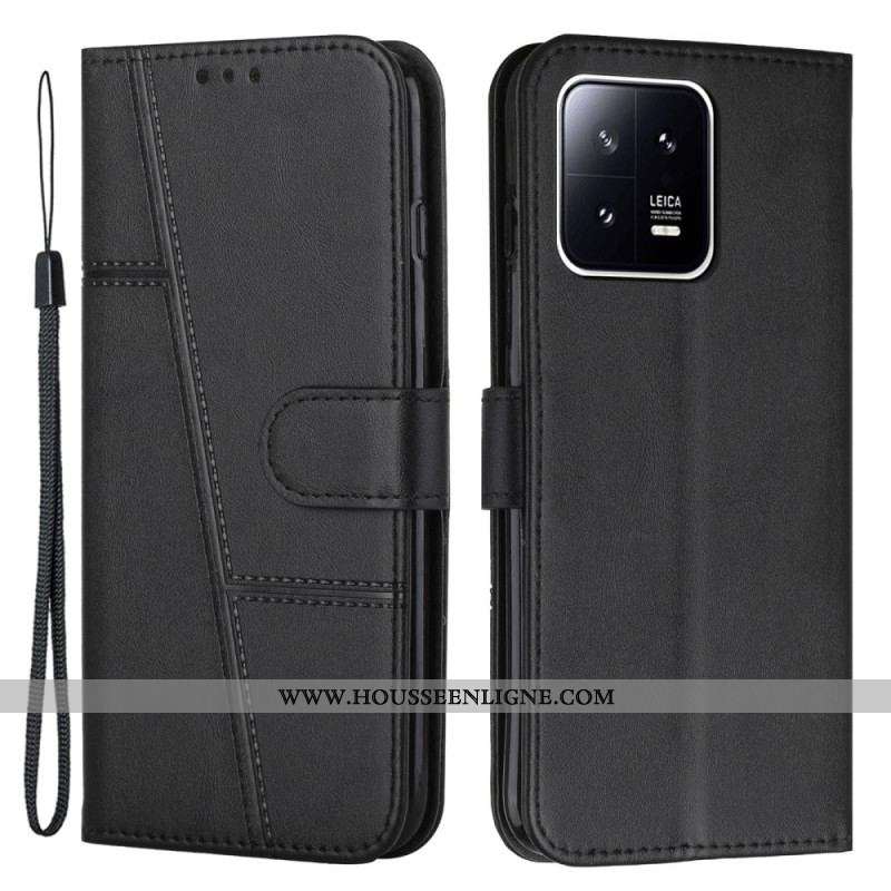 Housse Xiaomi 13 Pro Style Cuir Géométrique à Lanière