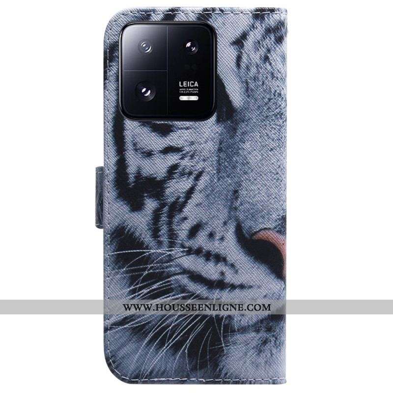 Housse Xiaomi 13 Pro Tigre Blanc à Lanière