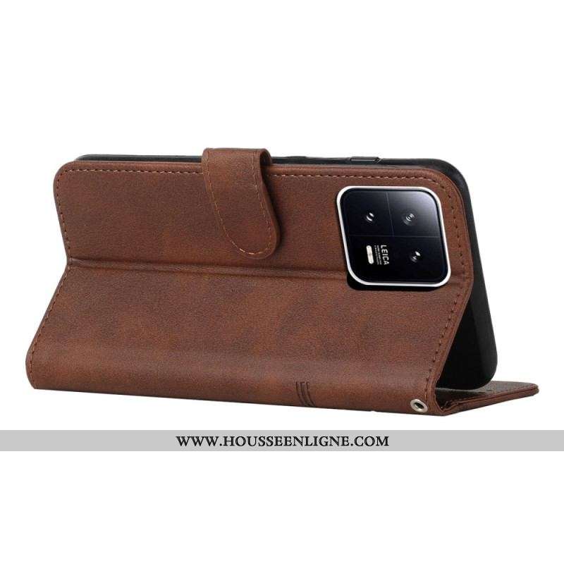 Housse Xiaomi 13 Style Cuir Géométrique à Lanière