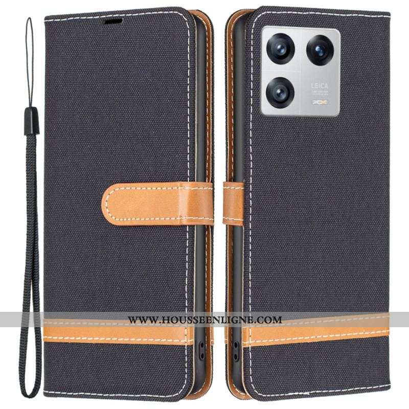 Housse Xiaomi 13 Tissu et Effet Cuir à Lanière