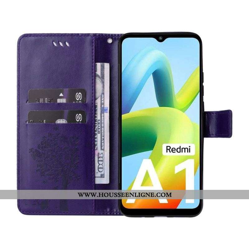 Housse Xiaomi Redmi A1 Arbre et Chat à Lanière