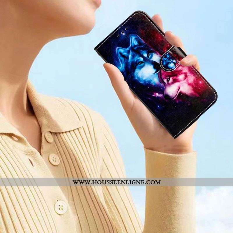 Housse Xiaomi Redmi A1 Deux Loups à Lanière