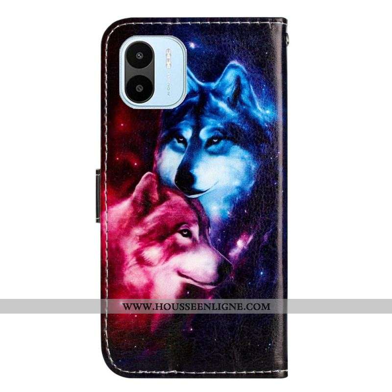 Housse Xiaomi Redmi A1 Deux Loups à Lanière