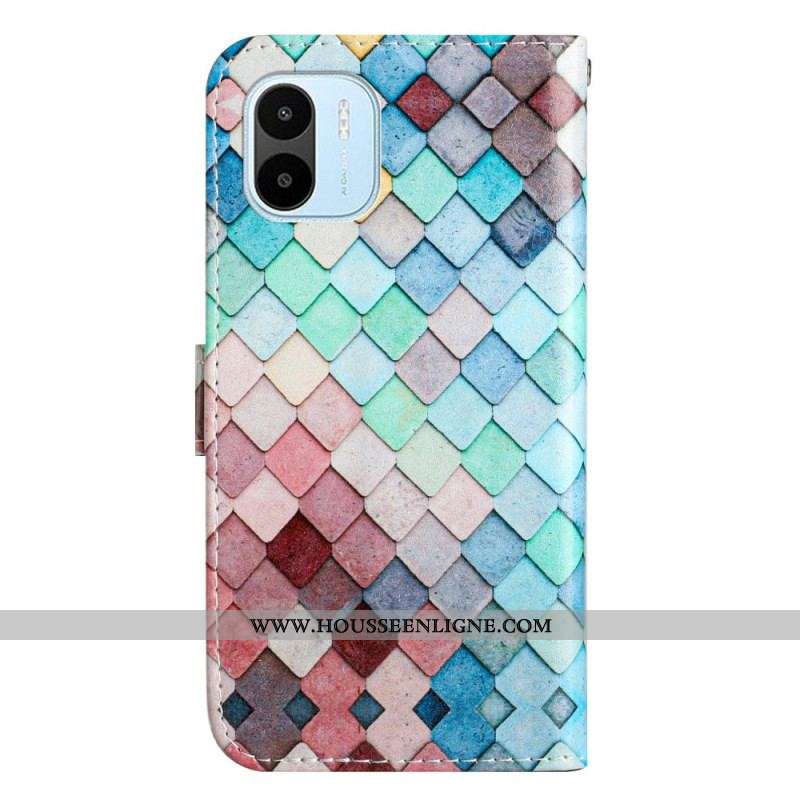 Housse Xiaomi Redmi A1 Grille Colorée à Lanière