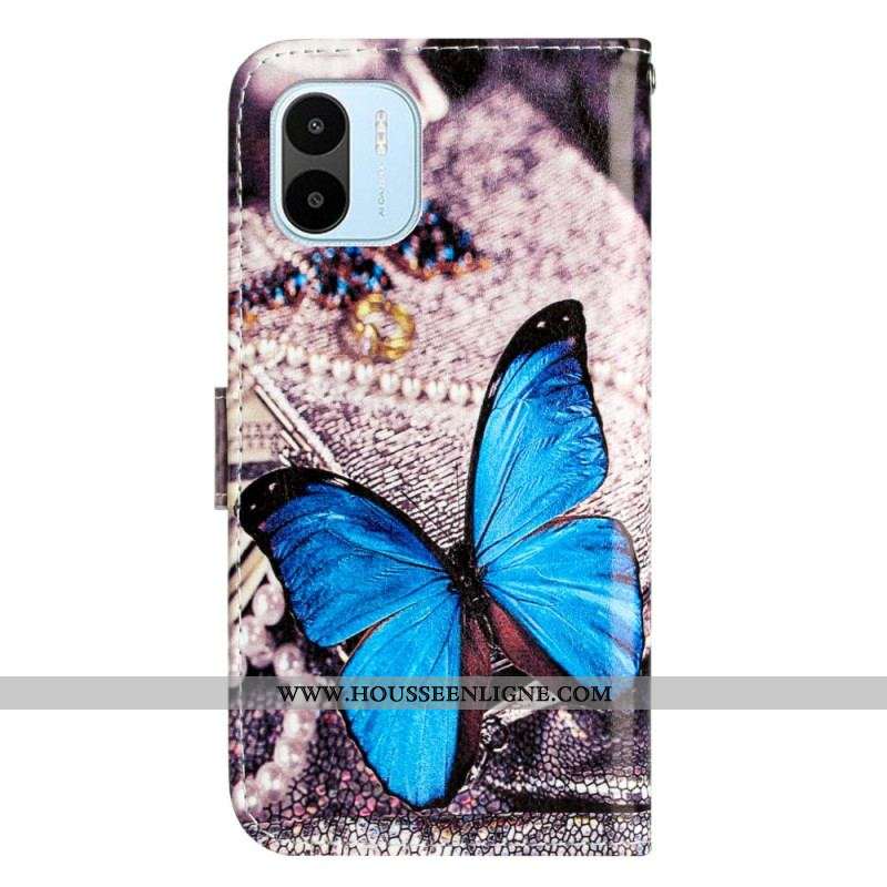 Housse Xiaomi Redmi A1 Papillon Bleu à Lanière
