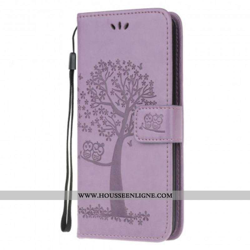 Housse Xiaomi Redmi Note 10/10S/Poco M5s Arbre et Hiboux à Lanière