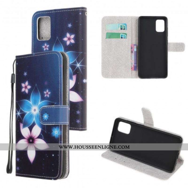 Housse Xiaomi Redmi Note 10/10S/Poco M5s Fleurs Lunaires à Lanière