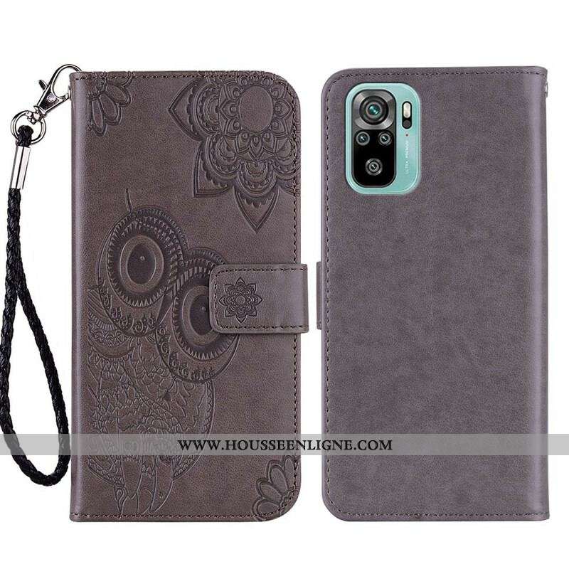 Housse Xiaomi Redmi Note 10/10S/Poco M5s Hibou Mandala et Lanière