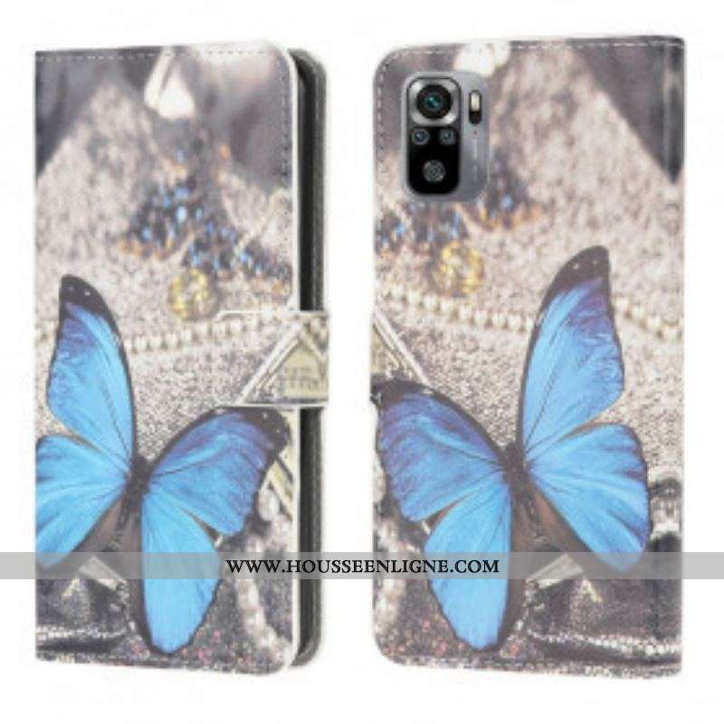 Housse Xiaomi Redmi Note 10/10S/Poco M5s Papillon Bleu
