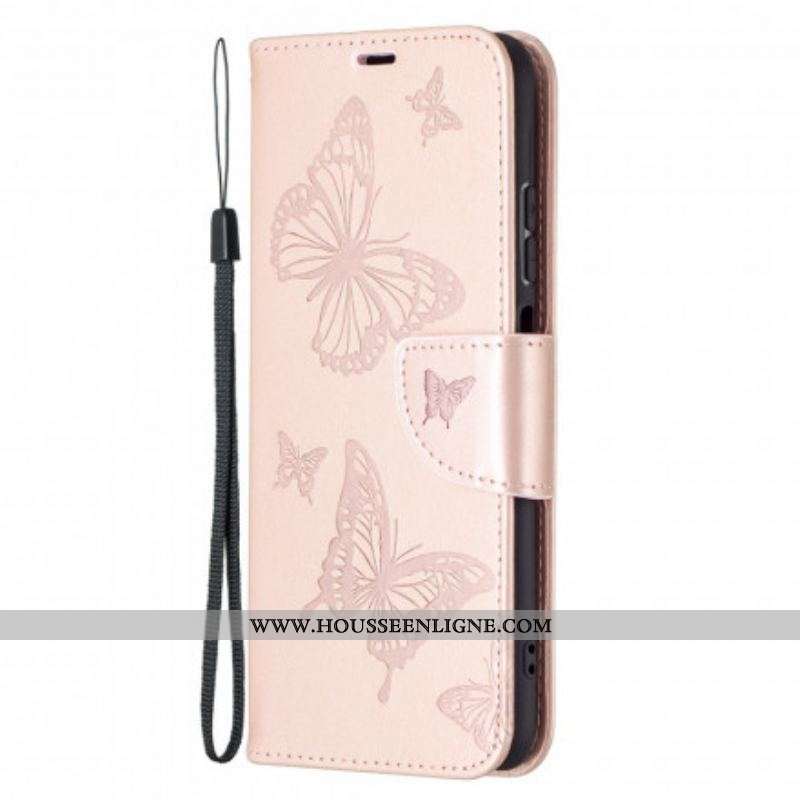 Housse Xiaomi Redmi Note 10/10S/Poco M5s Papillons Imprimés à Lanière