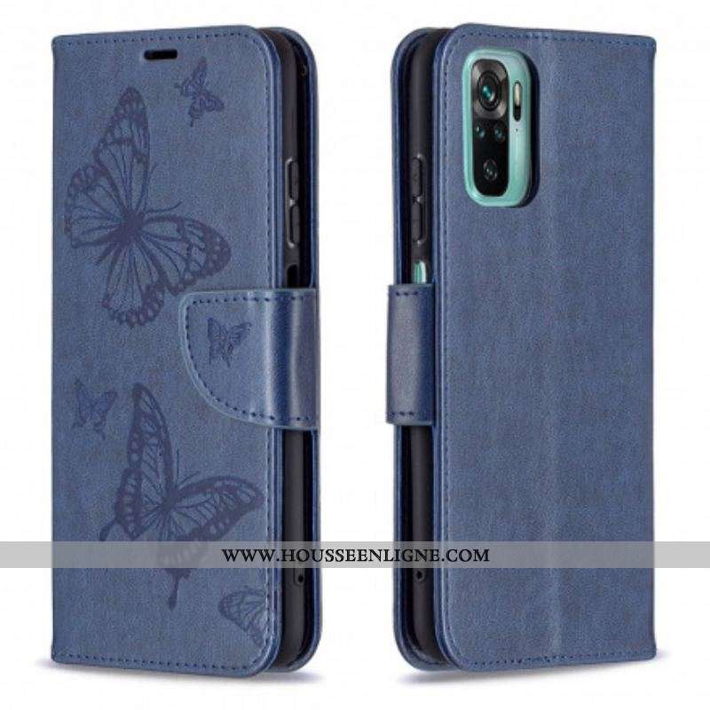 Housse Xiaomi Redmi Note 10/10S/Poco M5s Papillons Imprimés à Lanière