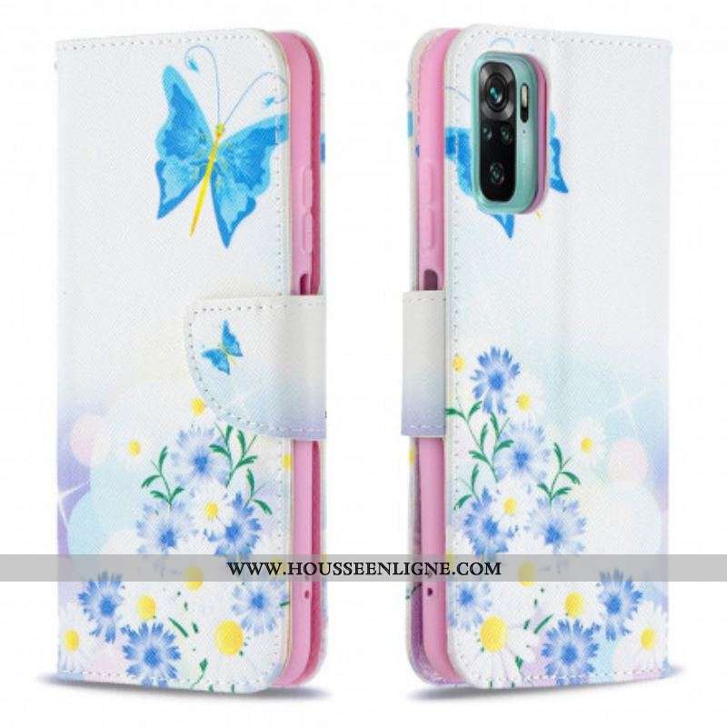 Housse Xiaomi Redmi Note 10/10S/Poco M5s Papillons et Fleurs Peints